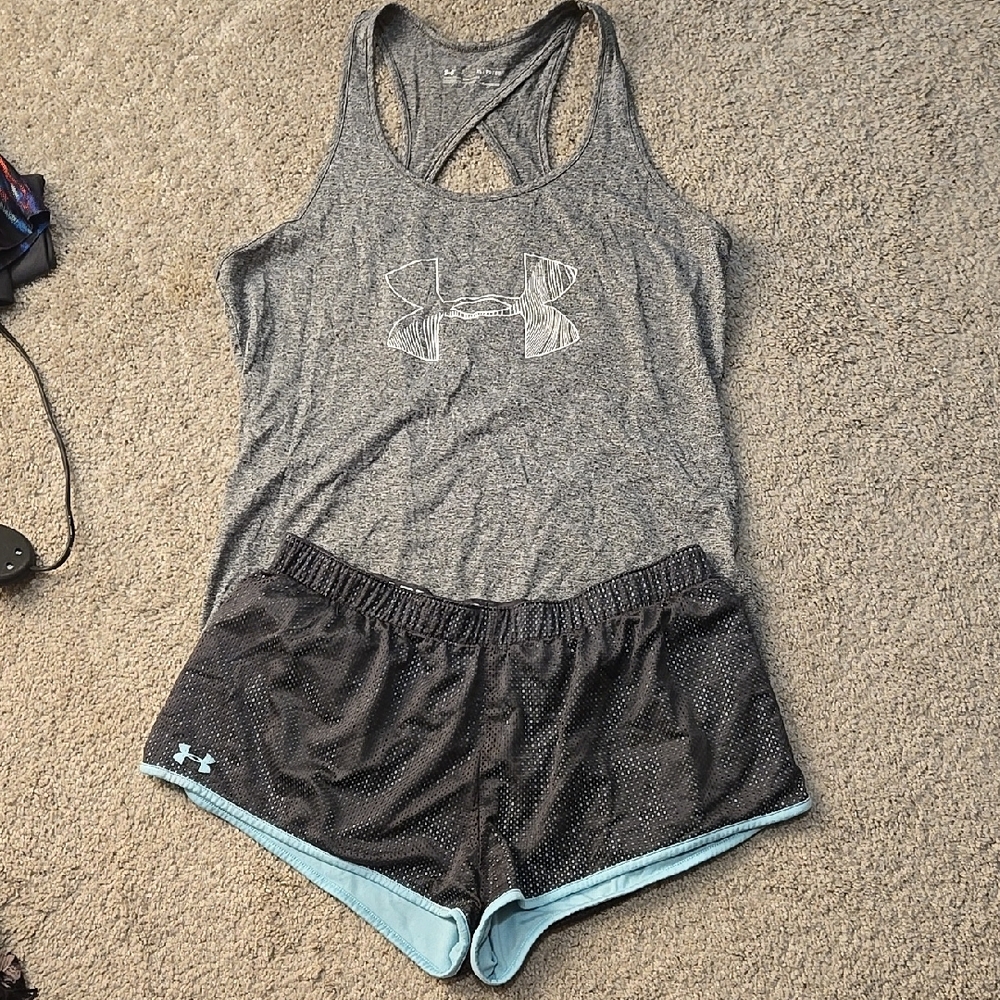 Under Armour Gray Tank and Black Shorts Set